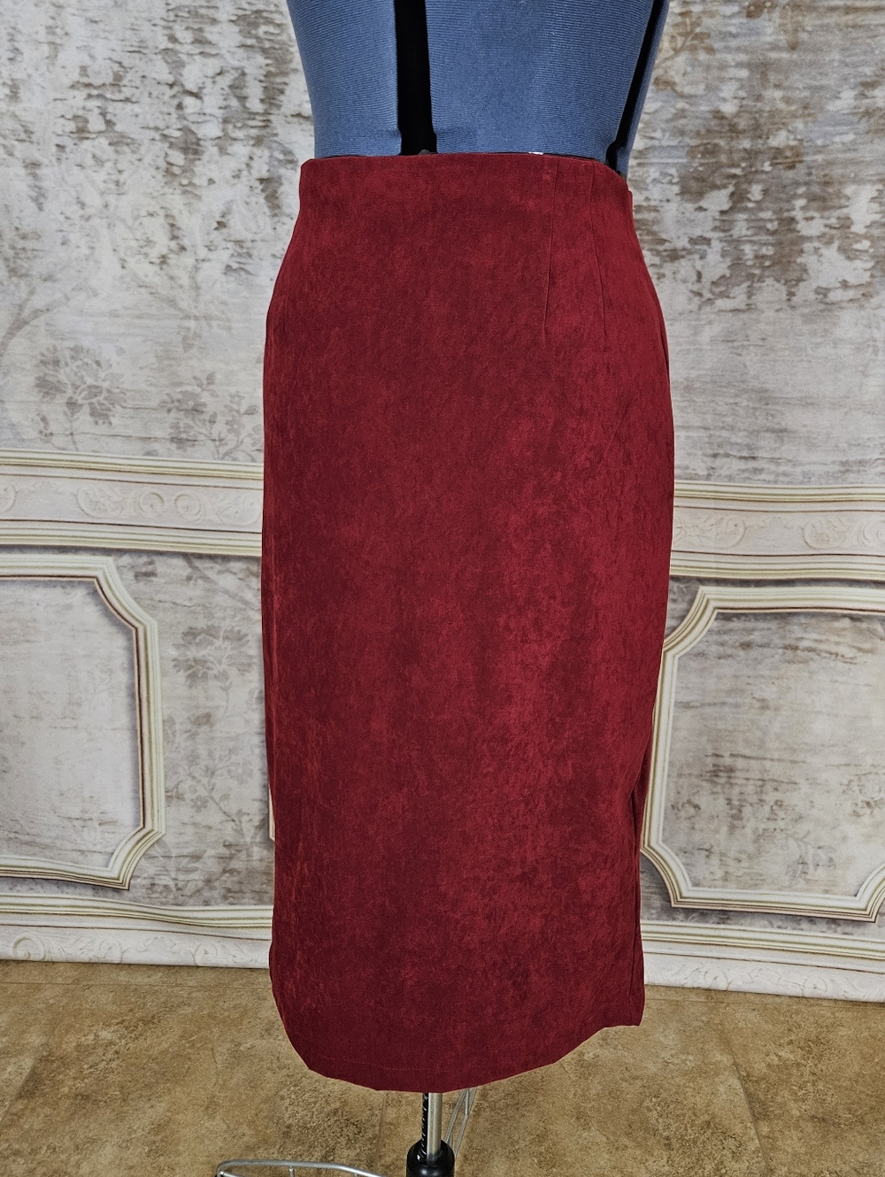 Vintage 1990s Burgundy Red Midi Pencil Skirt M 90s Briggs Whimsigoth - Picture 4 of 14